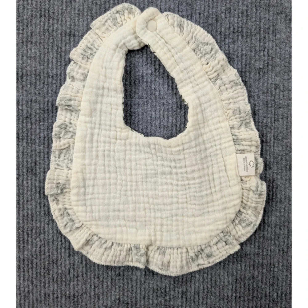 Cotton Gauze Bib Lot of 3 Natural FIber Neutral Graphic Floral Animal Minimal